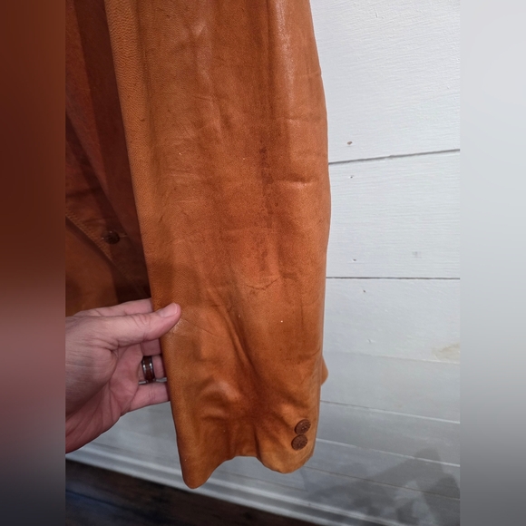 Vintage MCM London Fog Mens Sz 42R Leather Blazer Coat Caramel Tan Brown Jacket - Picture 7 of 16